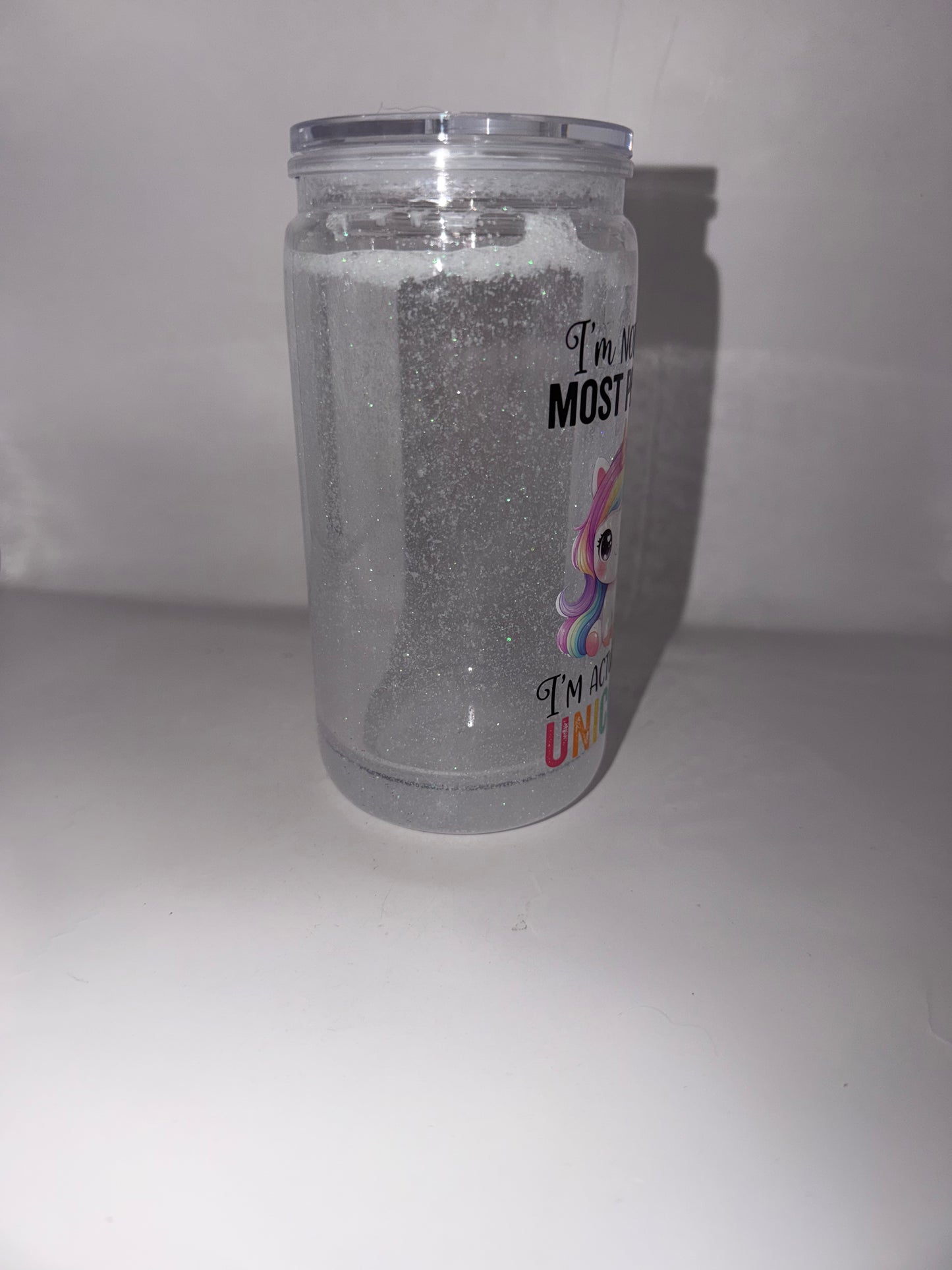Unicorn Glitter Tumbler Cup, Clear Acrylic, Funny Quote I'm Not Like Most People I'm Actually a Unicorn