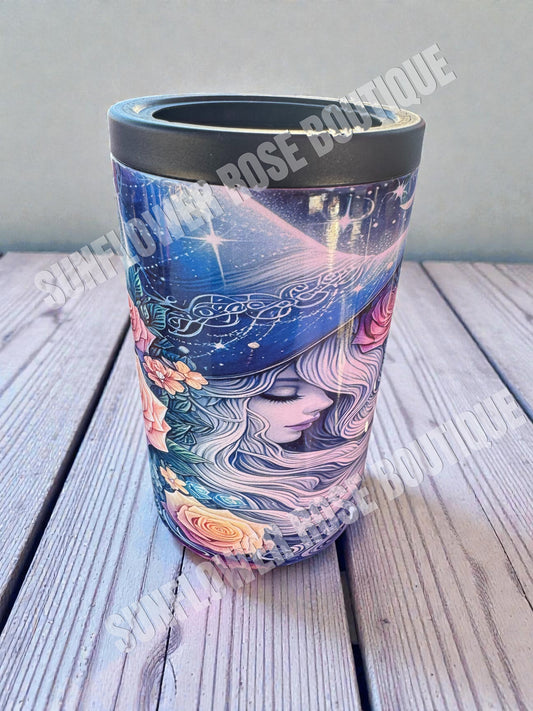 Insulate Can Cooler, Celestial Woman with Roses Design, Stainless Steel, Double Wall