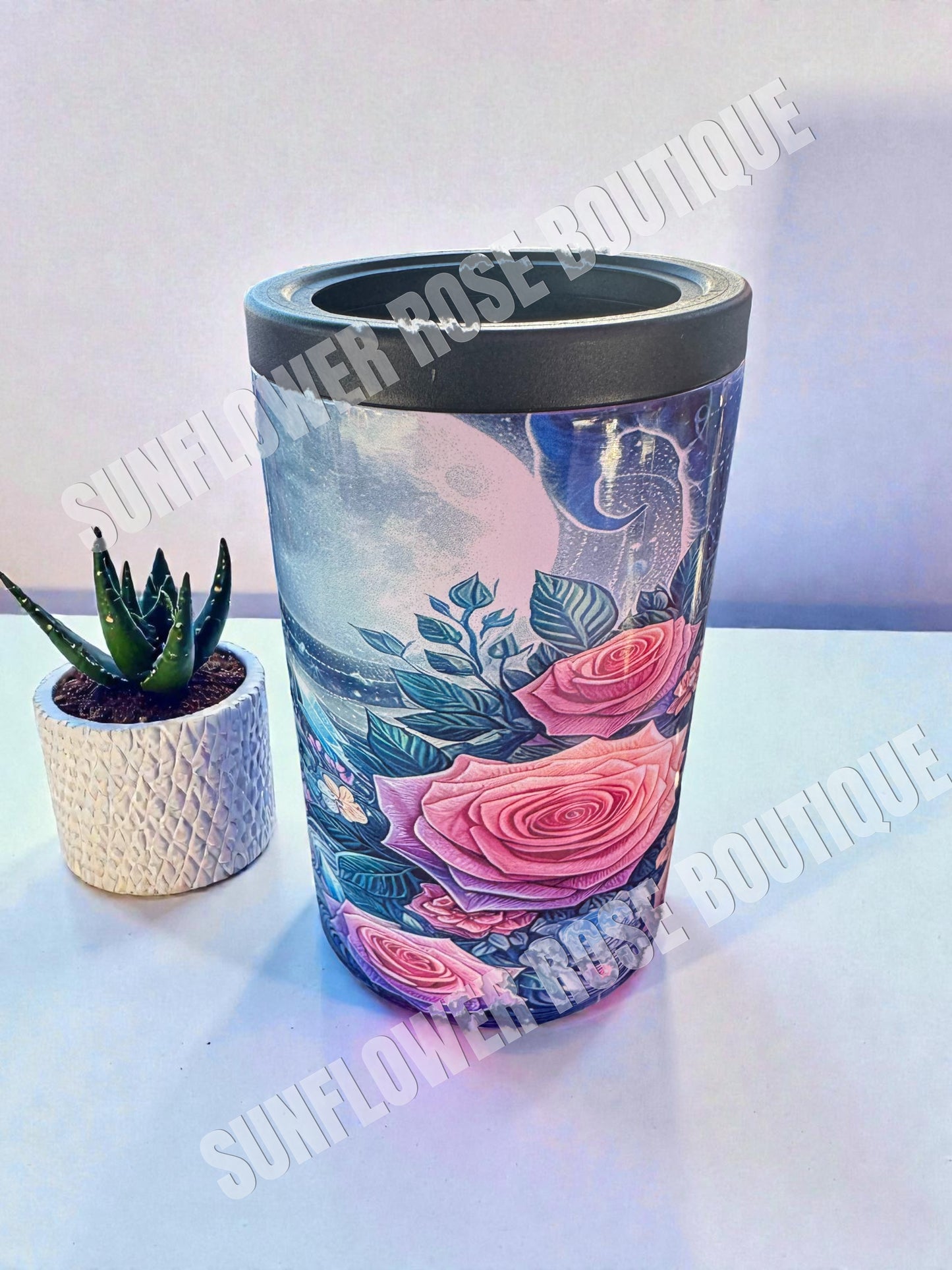 Insulate Can Cooler, Celestial Woman with Roses Design, Stainless Steel, Double Wall