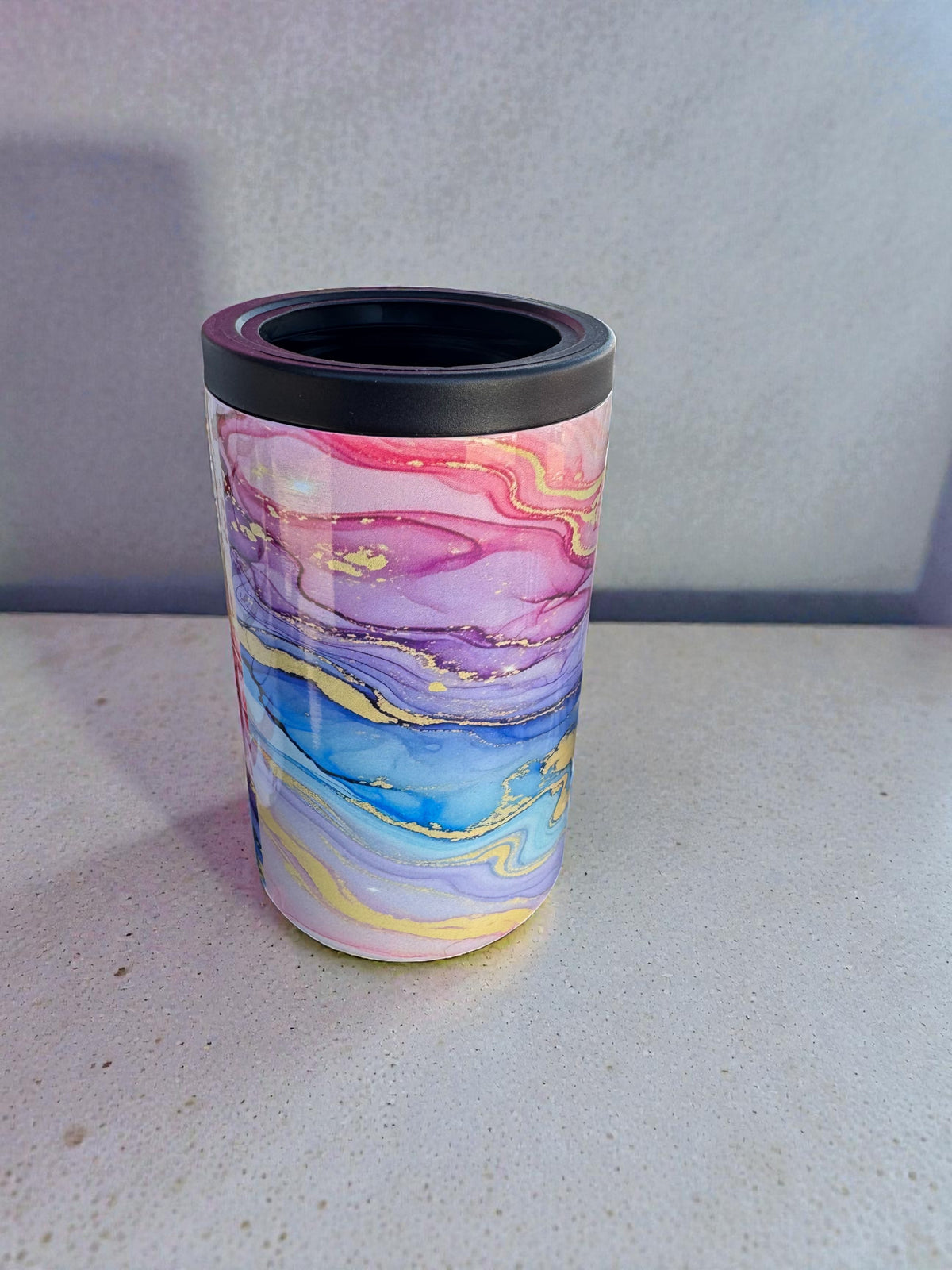 Marble Print Insulated Can Cooler, Pink Purple Blue Gold, Stainless Steel